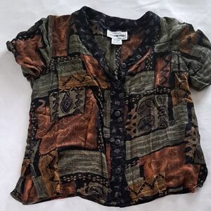 Patchwork Button-Up Blouse